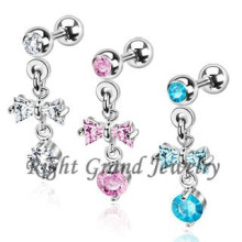 Tragus Zircon Bowknot do aço inoxidável 316L jóia Piercing